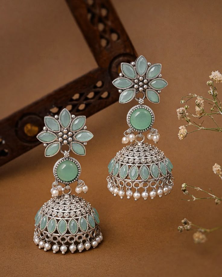 Blue floral Jhumka Earrings