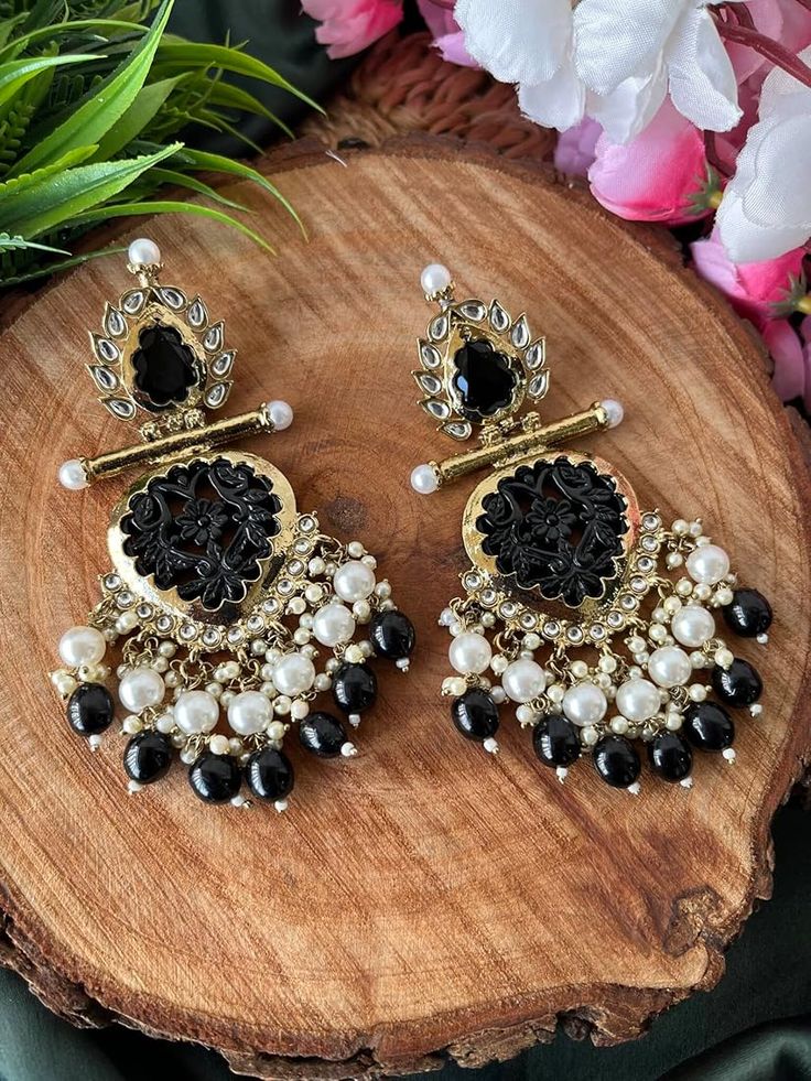 black floral earrings