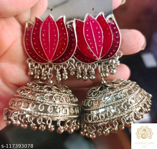 Red Lotus Jhumka Earrings